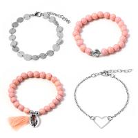Tibetan Style Bracelet Set, with Shell, plated, 4 pieces & for woman, pink, nickel, lead & cadmium free, Sold By Strand