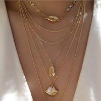 Multi Layer Necklace Zinc Alloy with Shell portable & wave chain & multilayer golden Sold By Set