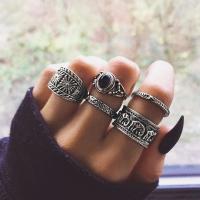 Cink Alloy Cijeli Finger Ring, s Smola, 5 komada & Prijenosni, srebro, Prodano By Set