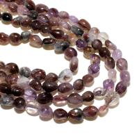 Naturlige kvarts smykker perler, Lilla + Phantom + kvarts, ellipse, du kan DIY, blandede farver, 6-8mm, Ca. 48par/Strand, Solgt af Strand