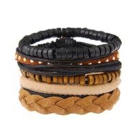 Leather Cord Bracelet, PU Leather, Adjustable & multilayer & woven pattern, more colors for choice, 175mm, Sold By Set