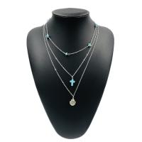 Multi слой ожерелье, цинковый сплав, с бирюза, ювелирные изделия моды & многослойный, серебряный, продается PC