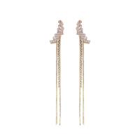 Fashion Fringe Earrings, Tibetan Style, with 925 Sterling Silver, micro pave cubic zirconia & for woman, gold, nickel, lead & cadmium free, Sold By Pair