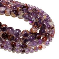 Natürlicher Quarz Perlen Schmuck, Lila+Phantom+Quarz, rund, DIY, violett, verkauft von Strang