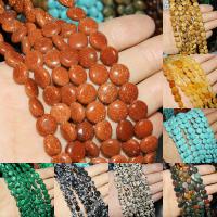 Perles de pierres précieuses mixtes, Pierre naturelle, Plat rond, poli, différentes couleurs et motifs pour le choix & DIY, plus de couleurs à choisir,  10*10*5mm, 40PC/brin, Vendu par brin