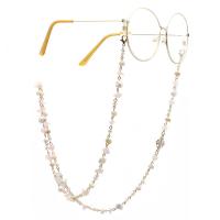 18K Gold Glasses Chain, with Natural Gravel & pearl & Clear Quartz, plated, anti-skidding & glass pattern design, golden, 770mm, Sold By Set