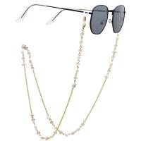 oro 18K Cadena de gafas, con Grava natural & perla & Cuarzo natural, chapado, anti-skidding & patrón de diseño de vidrio, dorado, 780mm, Vendido por Set