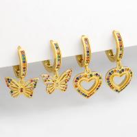 Huggie Hoop Drop Earring, Brass, gold color plated, different styles for choice & micro pave cubic zirconia, Sold By Pair