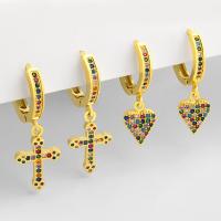 Huggie Hoop Drop Ohrringe, Messing, goldfarben plattiert, verschiedene Stile für Wahl & Micro pave Zirkonia, verkauft von Paar