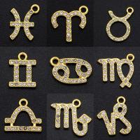 Tibetan Style Rhinestone Pendants, 12 Signs of the Zodiac, Zodiac symbols jewelry & different styles for choice & for woman & with rhinestone, more colors for choice, 13-15mm, 5PCs/Bag, Sold By Bag