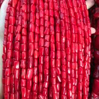 Synthetische Korallen Perlen, Zylinder, DIY, rot, 5x10-6x10mm,, verkauft per 38 cm Strang