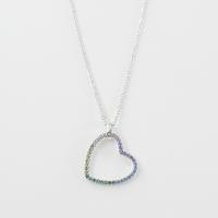 Cubic Zircon Micro Pave 925 Sterling Silver Necklace, with 0.98inch extender chain, Heart, silver color plated, oval chain & micro pave cubic zirconia & for woman & hollow, 17x17mm, Sold Per Approx 15.7 Inch Strand