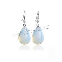 Sea Opal Earrings, brass earring hook, Teardrop, platinum color plated, for woman, 13x38mm, Sold By Pair