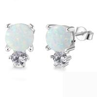 925 Sterling Silver Stud Earrings, with Opal, plated, fashion jewelry & for woman, silver color, 10x6mm, Sold By Pair