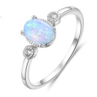 925 Sterling Silver Finger Rings with Opal plated fashion jewelry & for woman silver color 1.50mm Sold By PC