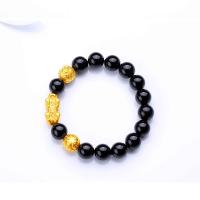 Wrist Mala Brass with Obsidian & Red Agate plated DIY Sold Per 5 Inch Strand