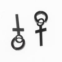 Huggie Hoop Drop Earring 303 Stainless Steel Cross plated fashion jewelry & for woman black 3*13*35mm Sold By Strand