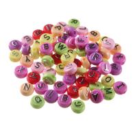 Perles acrylique alphabet, Rond, DIY & avec le motif de lettre & or accentué & couleur solide, plus de couleurs à choisir, 6*10mm, Trou:Environ 2mm, Vendu par sac