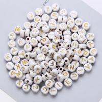 Perles acrylique alphabet, Rond, DIY & or accentué & couleur solide, blanc, 4*7mm, Trou:Environ 1.8mm, Vendu par sac