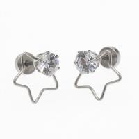 Stainless Steel Stud Earrings 303 Stainless Steel Star plated fashion jewelry & for woman silver color 14*6*15mm Sold By Strand
