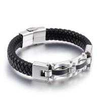 Men Bracelet Leather with Titanium Steel plated dyed & for man Sold By Strand