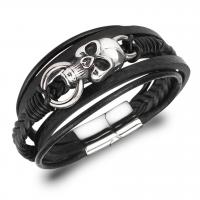 Men Bracelet PU Leather with Titanium Steel polished dyed & for man & multi-strand black Sold By Strand