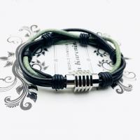 Men Bracelet Linen with PU Leather & Stainless Steel plated dyed & for man green Sold By Strand