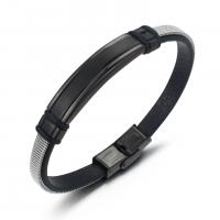 Men Bracelet Titanium Steel with PU Leather gun black plated for man black Sold By Strand