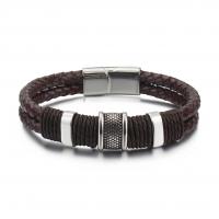 Men Bracelet Titanium Steel with PU Leather plated Double Layer & for man coffee camouflage 12mm Sold By Strand