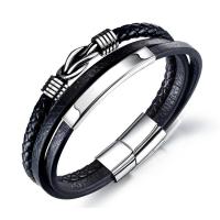 Men Bracelet, Titanium Steel, with PU Leather, plated, for man & multi-strand, black, 215x10.50mm, Sold By Strand