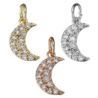 Cubic Zirconia Micro Pave Brass Pendant, Moon, plated, micro pave cubic zirconia, more colors for choice, 7.50x12x2mm, Hole:Approx 3.5mm, 30PCs/Lot, Sold By Lot