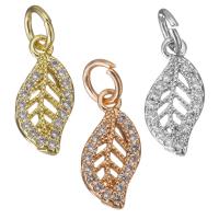 Cubic Zirconia Micro Pave Brass Pendant, Leaf, plated, micro pave cubic zirconia & hollow, more colors for choice, 6x13x1.50mm, Hole:Approx 3.5mm, 30PCs/Lot, Sold By Lot