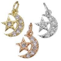 Cubic Zirconia Micro Pave Brass Pendant, Moon and Star, plated, micro pave cubic zirconia, more colors for choice, 10x12x2mm, Hole:Approx 3.5mm, 30PCs/Lot, Sold By Lot