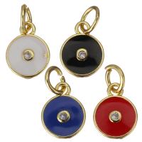 Brass Jewelry Pendants, Round, gold color plated, micro pave cubic zirconia & enamel, more colors for choice, 7.50x10x1.50mm, Hole:Approx 3.5mm, 30PCs/Lot, Sold By Lot