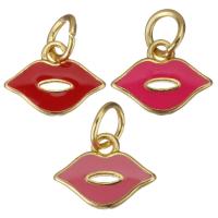 Brass Jewelry Pendants, Lip, gold color plated, enamel & hollow, more colors for choice, 10.50x8x1.50mm, Hole:Approx 3.5mm, 30PCs/Lot, Sold By Lot