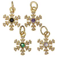 Cubic Zirconia Micro Pave Brass Pendant, Snowflake, gold color plated, micro pave cubic zirconia, more colors for choice, 9x13x2.50mm, Hole:Approx 3.5mm, 30PCs/Lot, Sold By Lot
