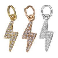 Cubic Zirconia Micro Pave Brass Pendant, Lightning Symbol, plated, micro pave cubic zirconia, more colors for choice, 5x14x1.50mm, Hole:Approx 3.5mm, 30PCs/Lot, Sold By Lot