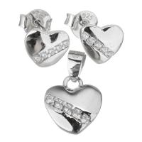 Brass Jewelry Set, Stud Earring & pendant, Heart, plated, micro pave cubic zirconia & for woman, 9.5x10mm,7.5x6mm, Hole:Approx 3x3.5mm, 20Sets/Lot, Sold By Lot