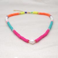 Mode Halskette, Polymer Ton, mit Natürliche kultivierte Süßwasserperlen, für Frau, farbenfroh, verkauft per 7 ZollInch Strang