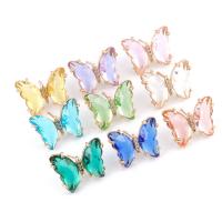 Brass Stud Earring with Glass Butterfly plated transparent 15*20mm Sold By Pair