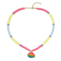 Fashion halskæde smykker, Polymer Clay, med Shell, for kvinde, flerfarvede, Solgt Per 16 inch Strand