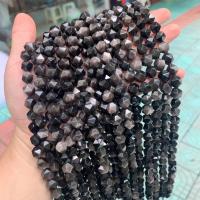 Perles bijoux en pierres gemmes, Argent-Obsidienne, Rond, poli, Surface de coupe de l'étoile & DIY & normes différentes pour le choix, noire, Vendu par 38 cm brin