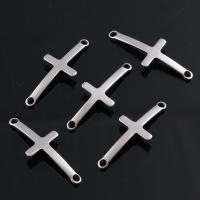 Stainless Steel Connector, Cross, polished, arcuated back & DIY, silver color, nickel, lead & cadmium free, 3*15*40mm, Sold By PC