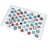 Cink Alloy Ring Set, Cink ötvözet, -val türkiz, galvanizált, vegyes gyűrű méretét & az ember, kevert színek, nikkel, ólom és kadmium mentes, Méret:5.5-10, 50PC-k/Box, Által értékesített Box
