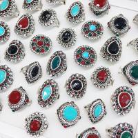 Tibetan Style Ring Set, with Gemstone, plated, mixed ring size & for man, mixed colors, nickel, lead & cadmium free, US Ring Size:5.5-10, 50PCs/Box, Sold By Box