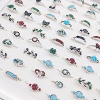 Tibetan Style Ring Set, with Natural Stone, plated, mixed ring size, mixed colors, nickel, lead & cadmium free, US Ring Size:5.5-10, 100PCs/Box, Sold By Box