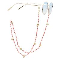 18K Gold Glasses Chain, with Seedbead & Shell, plated, anti-skidding & glass pattern design, mixed colors, 780mm, Sold By Set