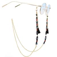 18K Gold Glasses Chain with Seedbead & Hematite & Quartz plated anti-skidding & glass pattern design golden 780mm Sold By Set
