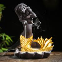 Backflow Incense Burner, Porcelain, Mermaid, handmade, for home and office & durable, gold, 160*114mm, Sold By PC