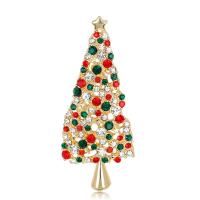 Κράμα ψευδάργυρου Καρφίτσες, Χριστουγεννιάτικο Δέντρο, χρώμα επίχρυσο, για τη γυναίκα & με στρας, πολύχρωμα, νικέλιο, μόλυβδο και κάδμιο ελεύθεροι, 23x53mm, Sold Με PC